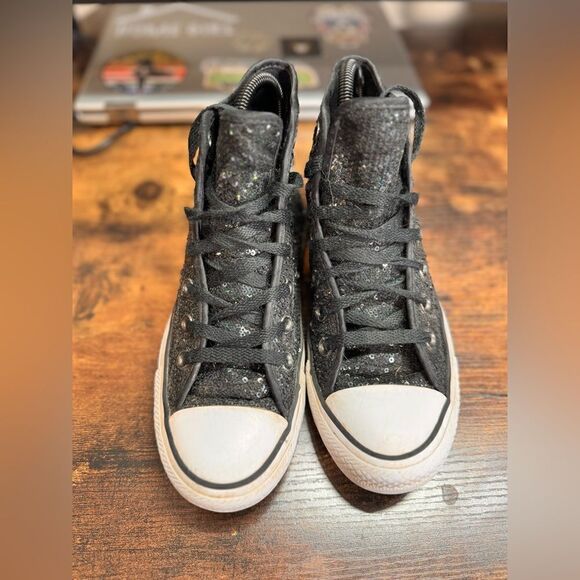 Converse Black sequined hi tops size 6‎ - Picture 6 of 10
